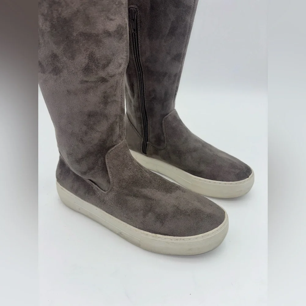 J SLIDES Grey Sneaker Boot Over the Knee Boot Shoe Faux Suede Tall Platform 7.5‎